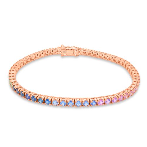 Rose gold riviere bracelet with 5.40 carats of multicolored sapphires