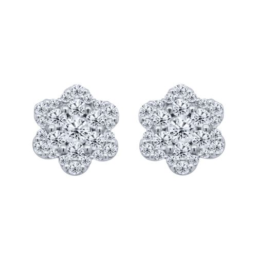 White Gold Flower Earrings with 0.90 Carat Diamonds