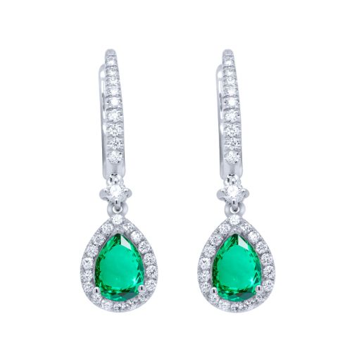 White gold earrings with 0.43-carat diamonds and 1.20-carat emeralds