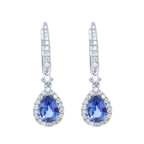 White gold earrings with 0.46-carat diamonds and 1.39-carat sapphire