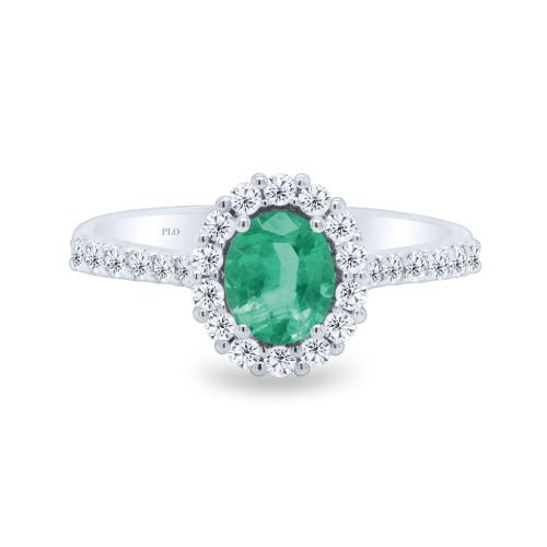 White gold ring with diamonds 0.35 carats and emerald 0.59 carats