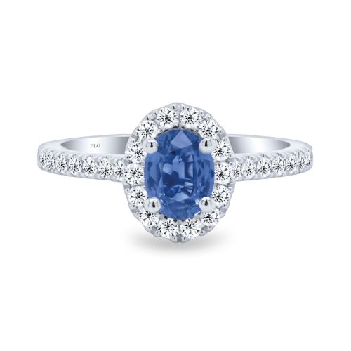 White gold ring with 0.48 carats diamonds and 0.93 carats sapphire