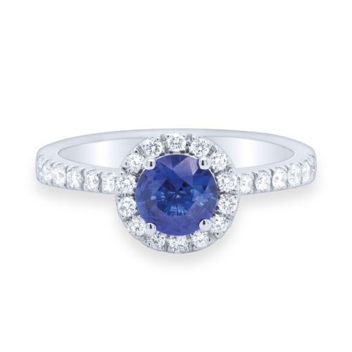 White gold ring with 0.35 carat diamonds and 0.75 carat sapphire