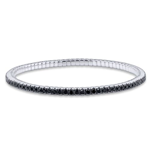 Pulsera riviere elástica de oro blanco y diamantes negros 2.35 quilates