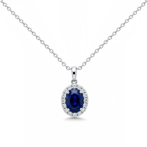 White gold necklace with sapphire 0.82 carat and 0.18 carat diamonds