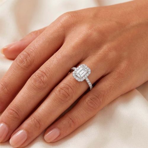 White gold emerald-cut diamond ring