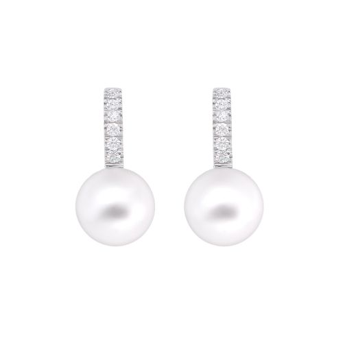 White gold australian pearl earrings with 0.16 carat diamonds