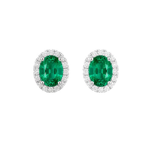 White gold earrings with 0,35 carat diamonds and 1,52 carat emerald