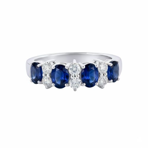 White gold ring with 0.34 carat diamonds and 1.18 carat sapphires