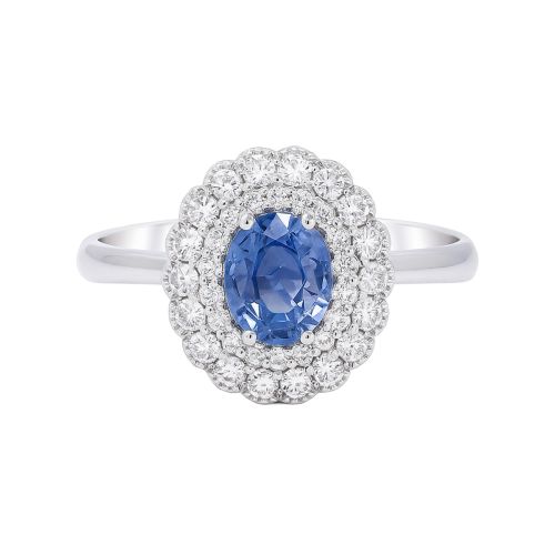 White gold ring with 0.35 carat diamonds and 0.82 carat sapphire