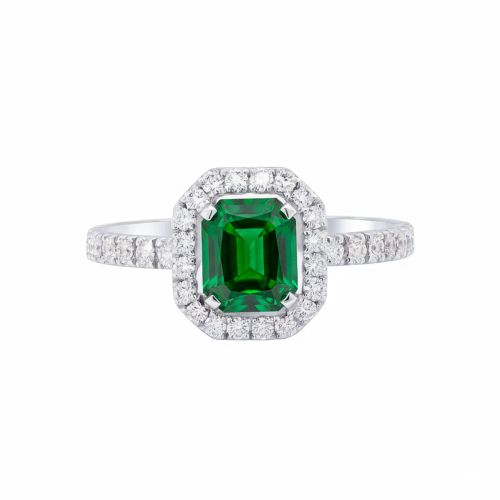 White gold ring with emerald
