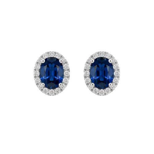 White gold earrings with 0,32 carat diamonds and 1,65 carat sapphire