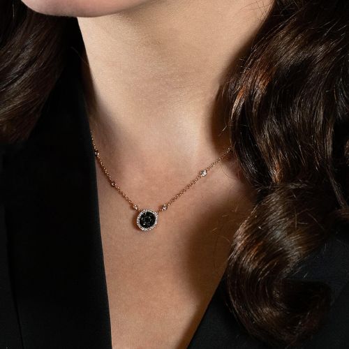 Rose gold pendant with white and black brilliant-cut diamonds