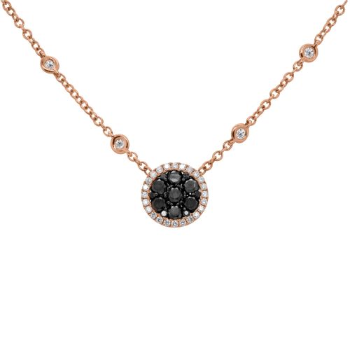 Rose gold pendant with white and black brilliant-cut diamonds