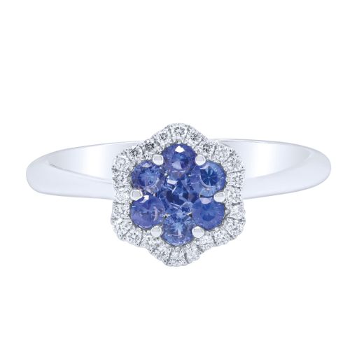 White gold ring with 0.11 carat diamonds and 0.37 carat sapphires