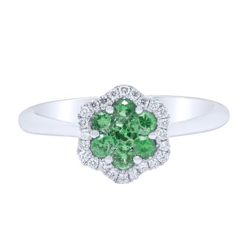 White gold ring with 0.09 carat diamonds and 0.33 carat emeralds