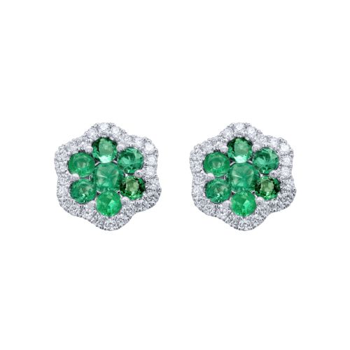 White gold earrings with 0.21 carat diamonds and 0.63 carat emeralds