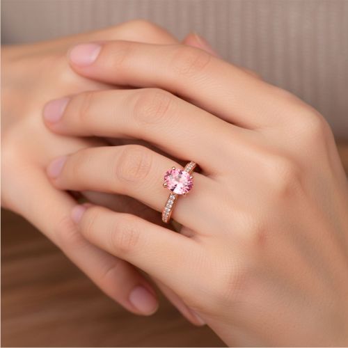 Rose gold ring with 0.17 carat diamonds and tourmaline