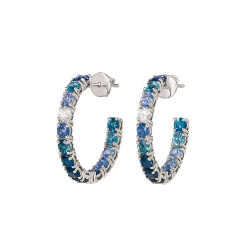 White gold hoop earrings with diamonds and sapphires