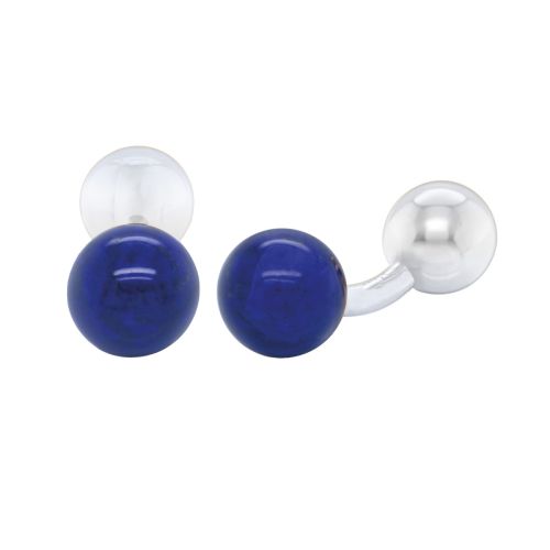 Round cufflinks in white gold and lapis lazuli