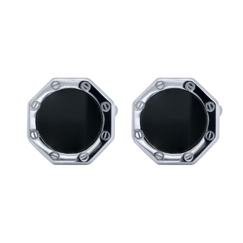 Octagonal White Gold and Onyx Cufflinks