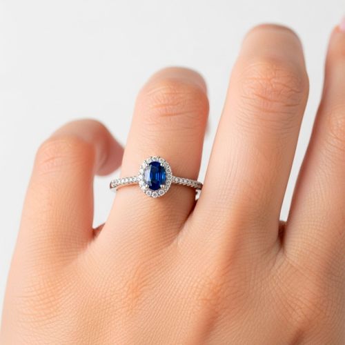 White gold ring with 0.14 carat diamonds and 0.72 carat sapphire