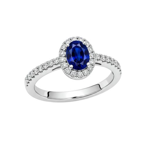 White gold ring with 0.14 carat diamonds and 0.72 carat sapphire