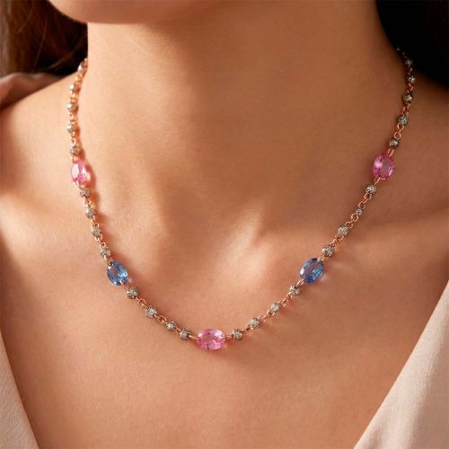 Rose gold necklace with 0.98ct brown diamonds and 1.98ct sapphires