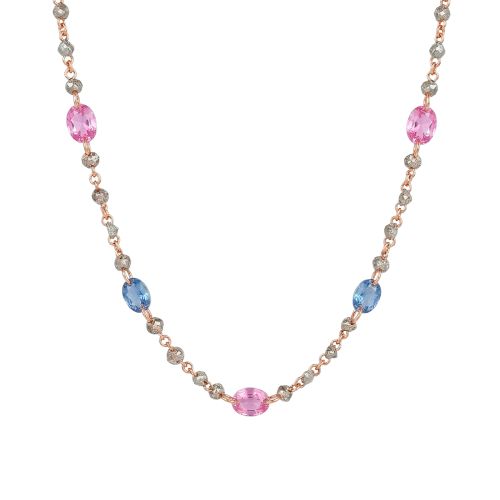 Rose gold necklace with 0.98ct brown diamonds and 1.98ct sapphires