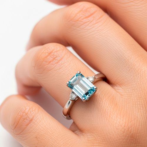 White gold ring with 0.15 carat diamonds and 2.00 carat aquamarine
