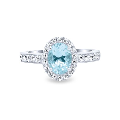 White gold ring with diamonds 0.49 carats and aquamarine 1.06 carats