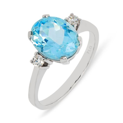 Ring in white gold, aquamarine and 2.37-carat diamond
