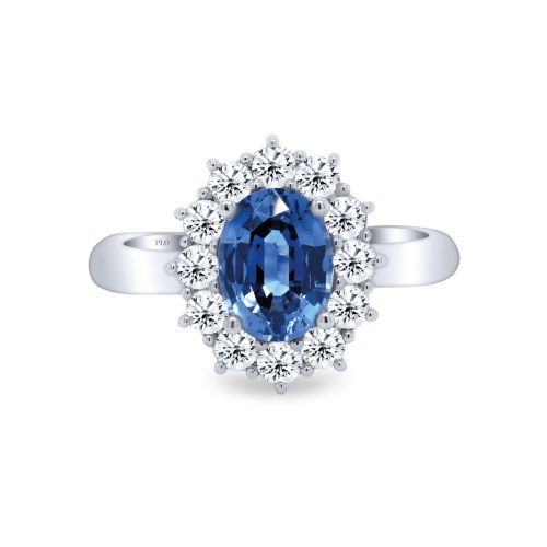 Anillo de oro blanco, diamantes 0,57 quilates y zafiro 1,60 quilates