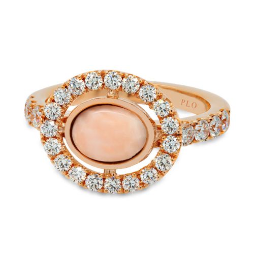 Ring in rose gold, pink coral and diamonds 1.07 carats