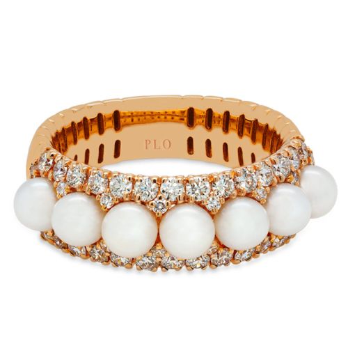Ring in rose gold, pearl and diamond