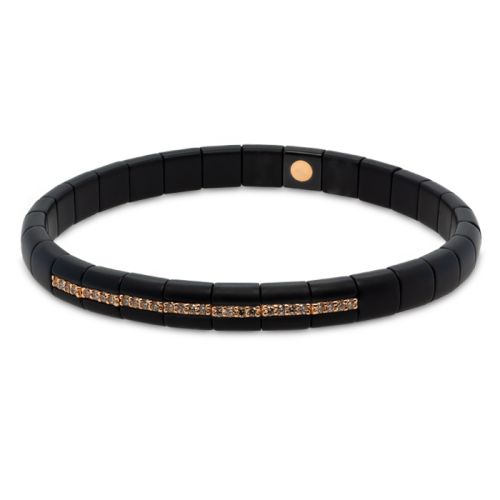 Black ceramic Elastic bracelet Rose Gold and brown diamonds 0.26 carats
