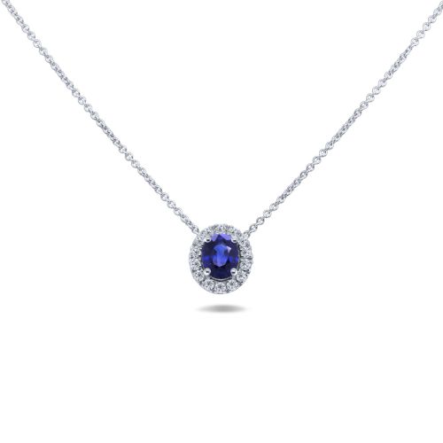 Colgante de oro blanco con diamantes y zafiro de 0,45 quilates