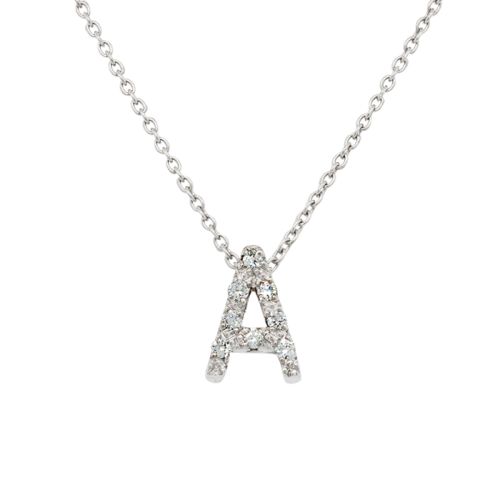 White Gold Pendant with brilliant cut diamond initial "A" 0.04 carats