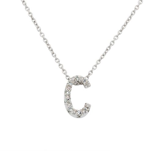 Initial necklace in white gold and 0.04-carat diamond