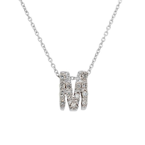 White Gold Pendant with brilliant cut diamond initial "M" 0.07 carats