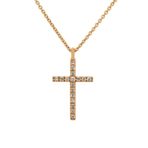 Cross pendant in rose gold and 0.07-carat diamond