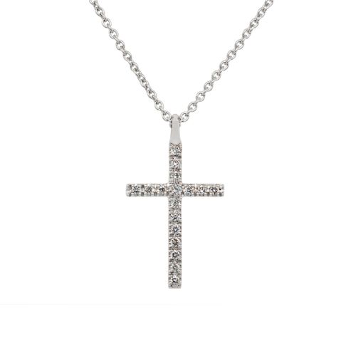 Cross pendant in white gold and 0.07-carat diamond