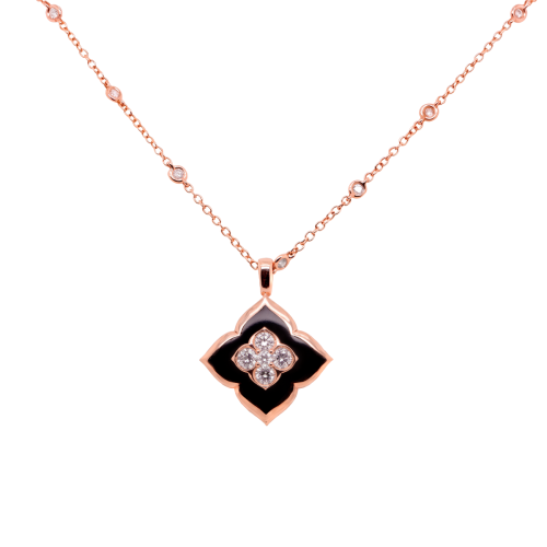 Rose gold necklace with diamonds and onyx