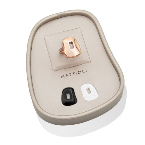 Mattioli Puzzle Ceramic Ring Box - Rose gold ring with brown diamonds MAN054R151G 