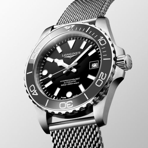 Longines HydroConquest Automático 39 mm Negro Gris Pizarra Milanesa L3.779.4.70.6