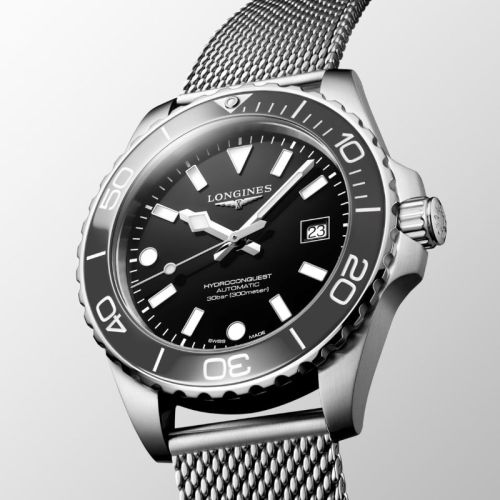 Longines HydroConquest Automático 42 mm Negro Malla Milanesa L3.788.4.70.6