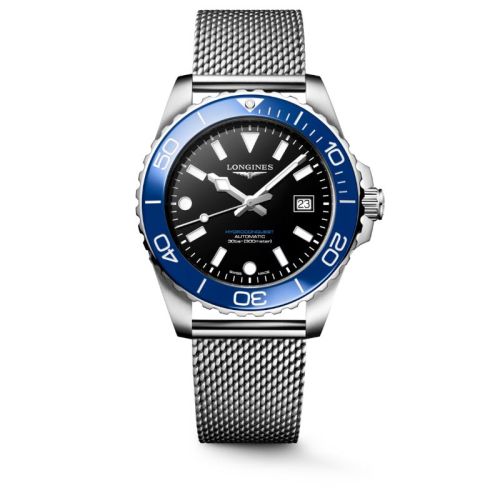 Longines HydroConquest Automático 42mm Negro Azul Luminoso Milanesa L3.788.4.90.6