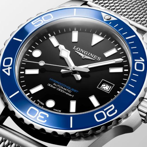 Longines HydroConquest Automático 42mm Negro Azul Luminoso Milanesa L3.788.4.90.6