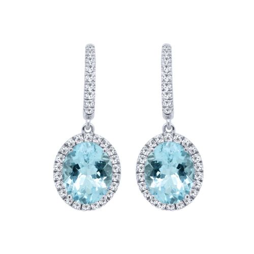 White gold earrings with 0.60 carats of diamonds and 4.30 carats of aquamarine