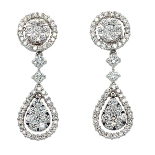 White Gold bridal detachable earrings with diamonds 1.65 carats